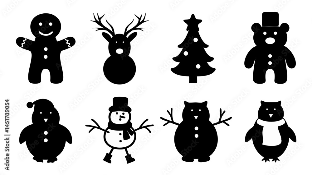 Fototapeta premium set of christmas icons silhouette vector on white background
