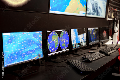 Advanced technology hub monitors weather patterns and satellite imagery for global analysis