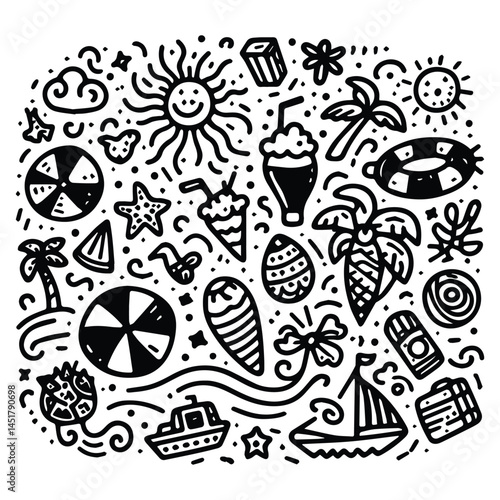 Simple summer vacation doodle style illustration