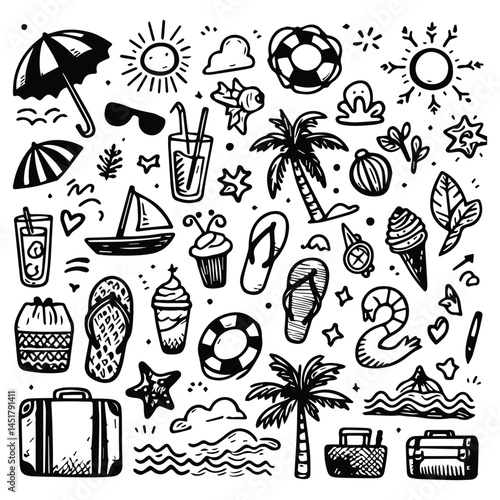 Simple summer vacation doodle style illustration