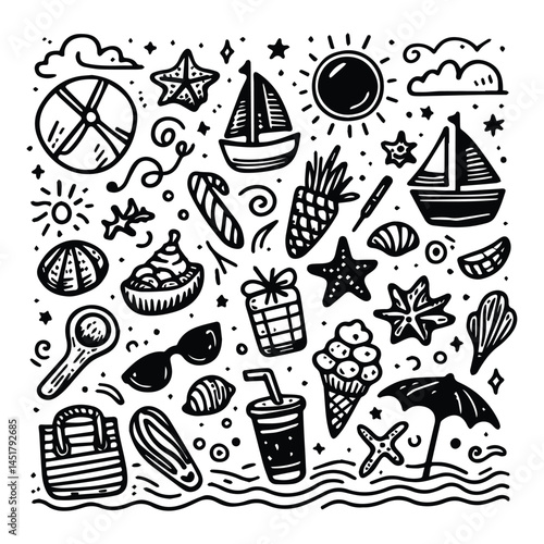 Simple summer vacation doodle style illustration