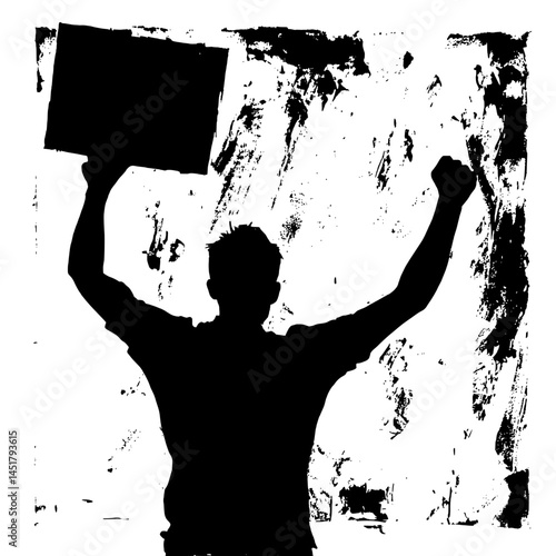 man silhouette, silhouette holding sign, person with placard, protester silhouette, man holding tablet, shadow man image, black and white silhouette, male figure outline, man with cap silhouette, stan