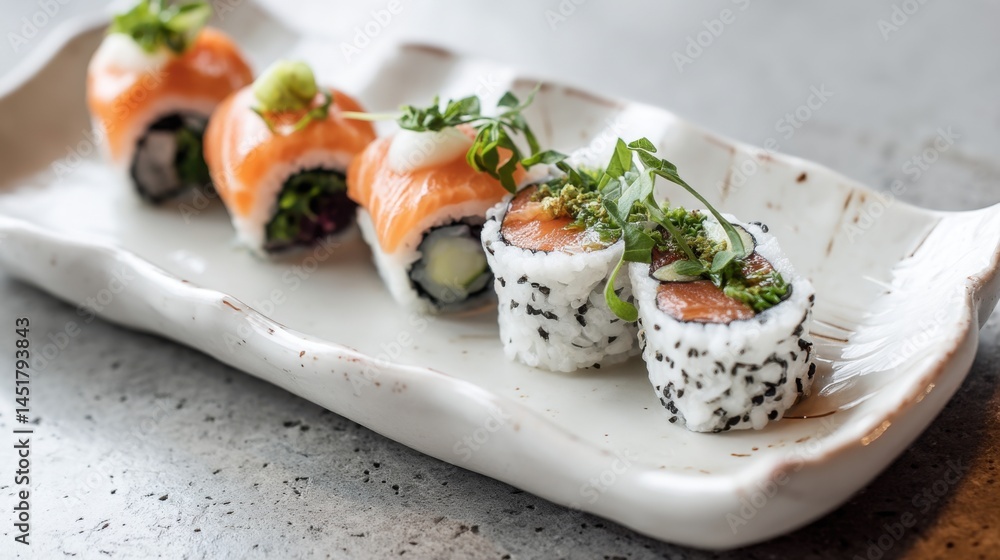 Delicious sushi rolls arranged on a plate Delicious sushi rolls arranged on a plate