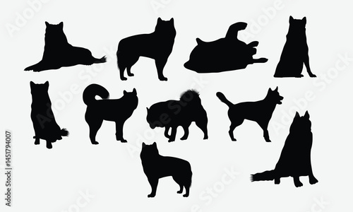 Alaskan Malamute Dog Silhouette Bundle, Illustration With Hand-Lettering And Decoration Elements, Silhouette Cameo, Eps, Files For Cutting.