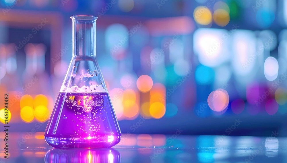 Vibrant Science: A beaker filled with a bright purple liquid sits in a laboratory. Reflecting on the essence of the scientific world, it is an image that encapsulates the beauty of experiments. Vibrant Science: A beaker filled with a bright purple liquid sits in a laboratory. Reflecting on the essence of the scientific world, it is an image that encapsulates the beauty of experiments.