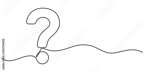 One continuous drawing of a question mark, Question mark continuous one line drawing. Asking sign in simple linear style. Quest, quiz concept. Vector illustration. 