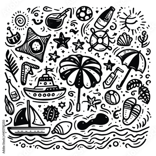 Simple summer vacation doodle style illustration