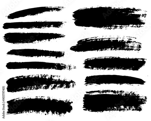 Vector brush stroke textures of long and rectangle shapes. Paint text boxes and paintbrush collection. Grunge banners for authentic design vibe. Painted backgrounds. Wide and thin brush elements