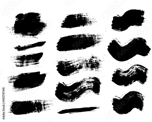 Vector wave brush strokes. Pain textures of long, curve and rectangle shapes. Paint text boxes and paintbrush collection. Grunge banners for authentic design vibe. Painted backgrounds. Wide and thin b