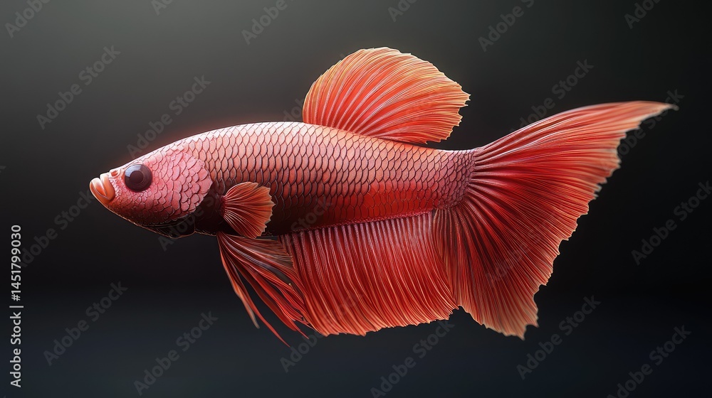 Fototapeta premium Vibrant red betta fish, displaying elaborate fins