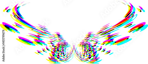 Multicolored hugging wings with splashed drip structure. Vector.