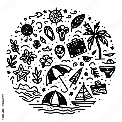 Simple summer vacation doodle style illustration