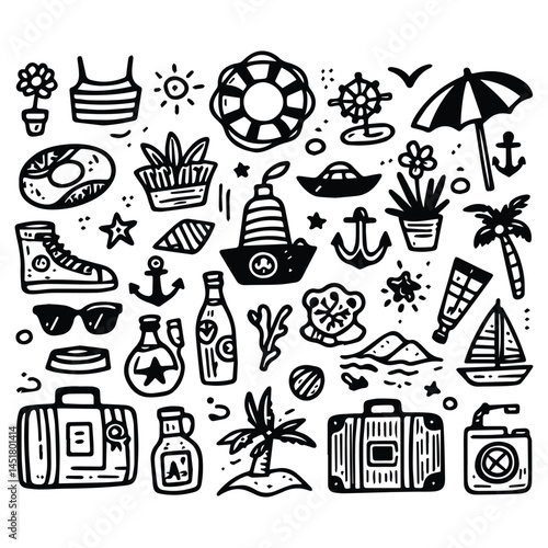 Simple summer vacation doodle style illustration