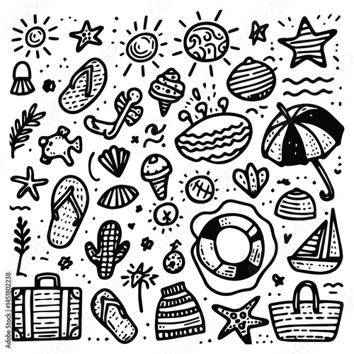 Simple summer vacation doodle style illustration