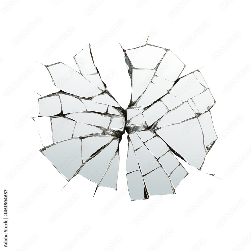 Obraz premium A shattered mirror with fragments radiating outwards against a solid black color background design view transparent background png