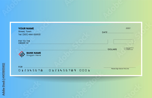 Gradient blank check template, blank check, bank cheque design, vector format