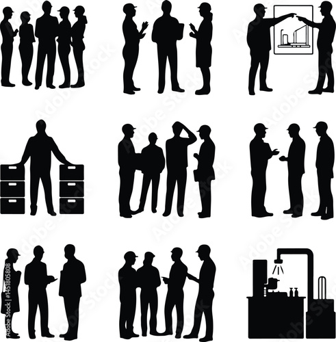 People Working Group Silhouette Set | Teamwork & Office Icon Pack Business Team Silhouettes | Group Collaboration and Work Icons