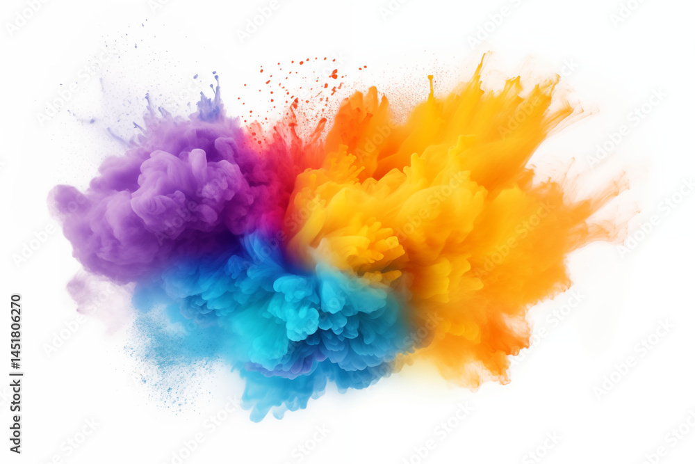 Fototapeta premium Rainbow dust explodes kneeling on a white background.