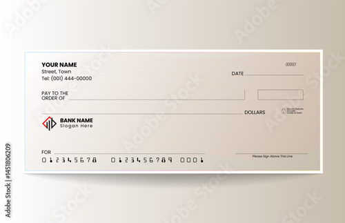 Gradient blank check template, blank check, bank cheque design, vector format