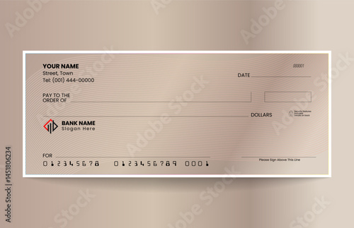 Gradient blank check template, blank check, bank cheque design, vector format