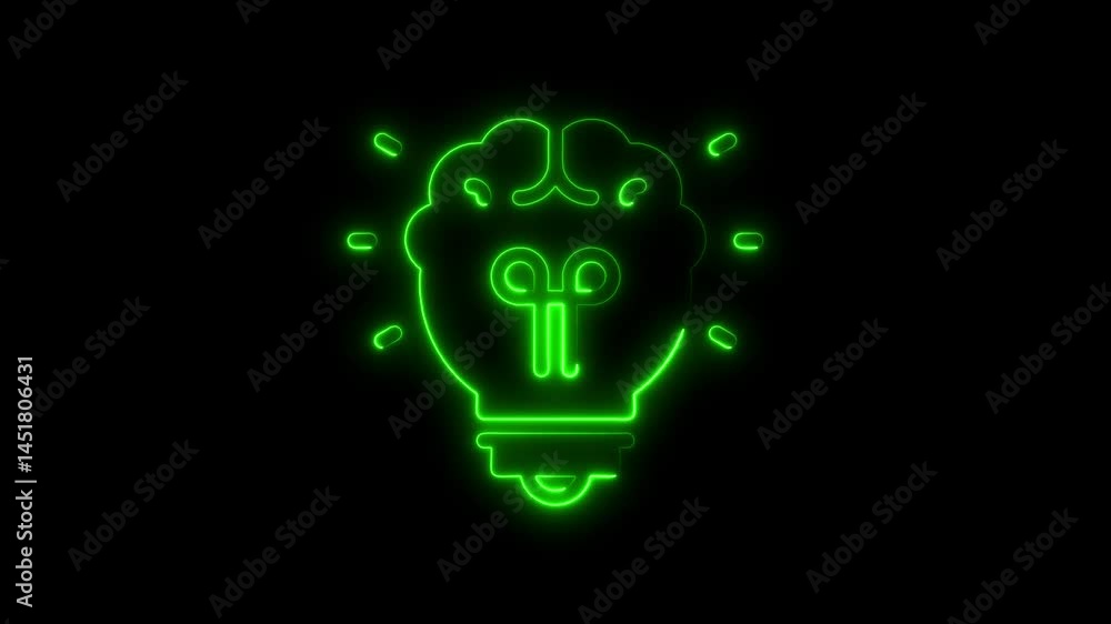 Green glowing neon lightbulb representing creative ideas and innovation on black background Green glowing neon lightbulb representing creative ideas and innovation on black background