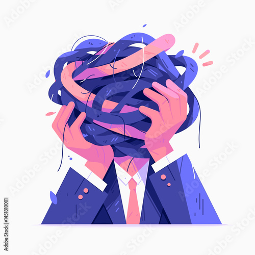 Office and Life Stress, Business Burnout, Overwhelmed Professional, Tangled Thoughts at Work, Career Anxiety, Mental Overload, Workplace Pressure, Corporate Stress, Job Burnout, Work-Life Imbalance