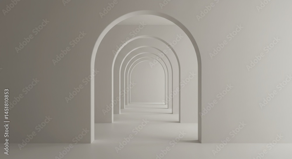 Fototapeta premium Minimalist light gray archway corridor