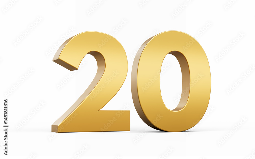 3D Golden number 20 Twenty isolated on white background, 3d illustration 3D Golden number 20 Twenty isolated on white background, 3d illustration