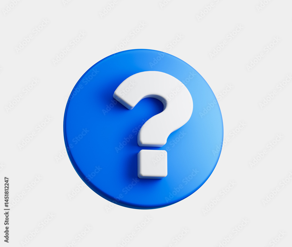 Blue circular button featuring a white question mark, symbolizing help and inquiry. 3d illustration Blue circular button featuring a white question mark, symbolizing help and inquiry. 3d illustration