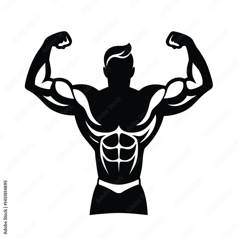 Fototapeta premium Muscular Bodybuilder Flexing Arms Minimal Vector