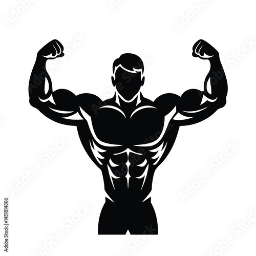 Flexing Muscular Bodybuilder Minimal Vector Art