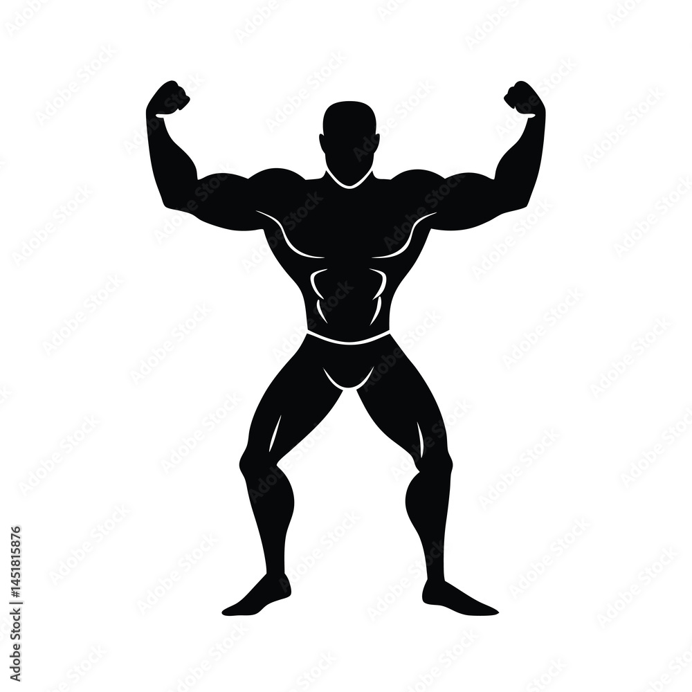 Bodybuilder Silhouette in Competition Pose Vector Art Bodybuilder Silhouette in Competition Pose Vector Art