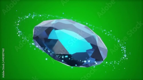Stunning 3 d rendered rotating blue and white gemstone on green screen