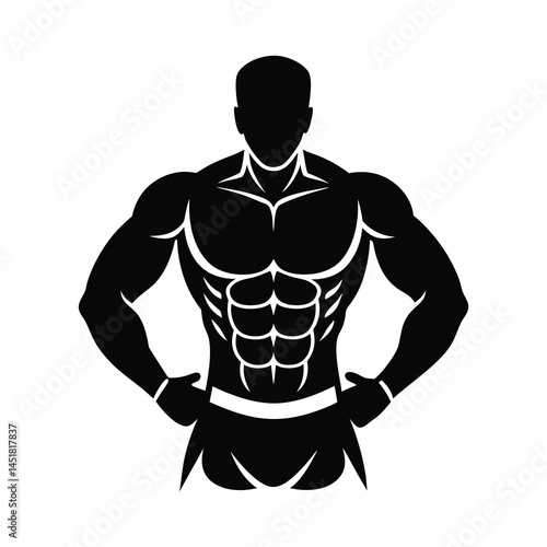 Silhouette Vector Illustration of a Strong Man Bodybuilder with Six Pack Abs Flat Vector 3