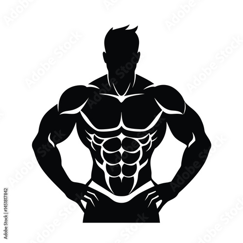 Silhouette Vector Illustration of a Strong Man Bodybuilder with Six Pack Abs Flat Vector 1