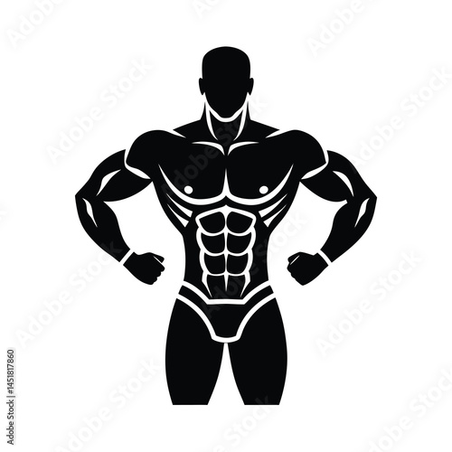Silhouette Vector Illustration of a Strong Man Bodybuilder with Six Pack Abs Flat Vector 2