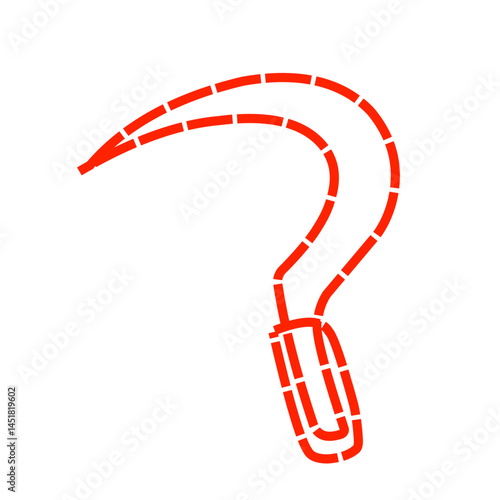 Minimalistic sickle artwork with vibrant red lines against a dark backdrop