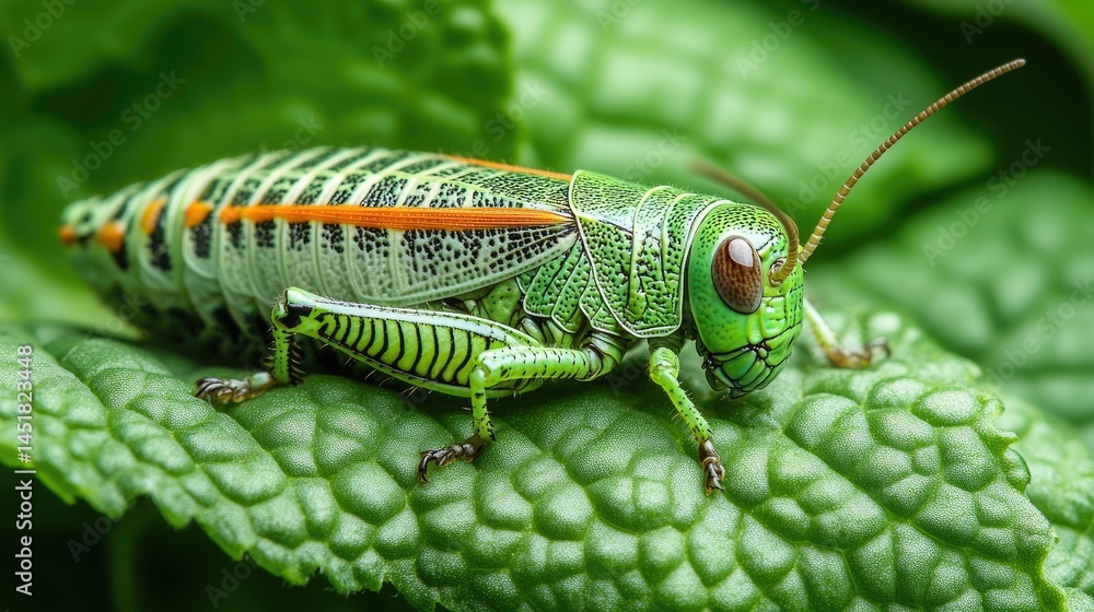 Vibrant Grasshopper on Leaf. Vibrant Grasshopper on Leaf.