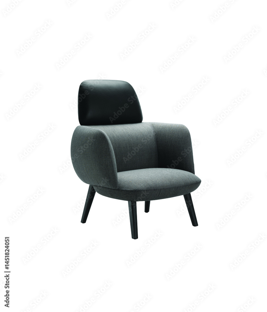 Naklejka premium Modern gray armchair with black headrest isolated on white background furniture design – Isolated on White Background | High Resolution