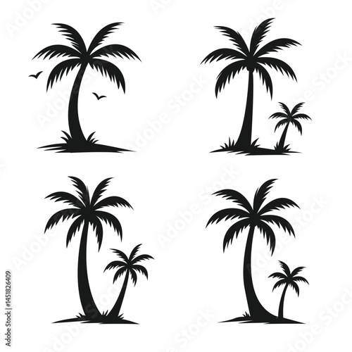 Set of Tropical Palm Tree Silhouettes Vector Collection on White Background
