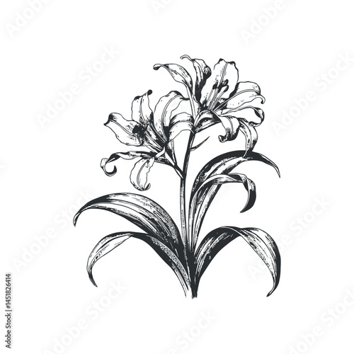 Vintage engraving lily flower vector illustration art design