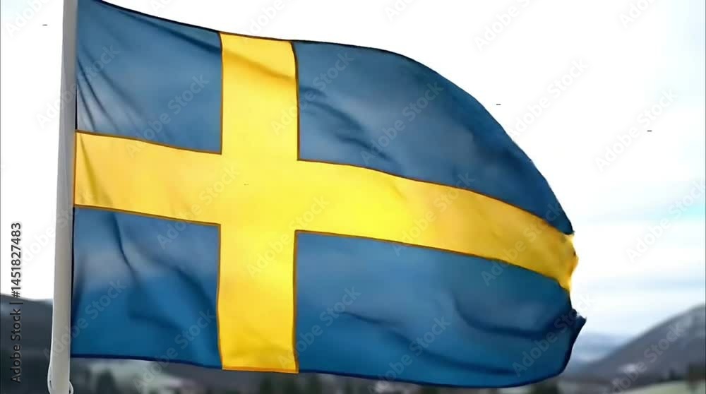 swedish flag on blue sky, flag of sweden
