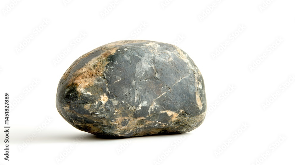 Obraz premium Single Dark Grey River Rock Stone on White Background