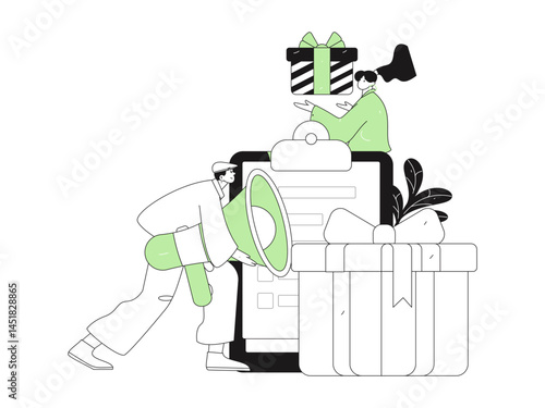 Invite friends to conduct questionnaire flat vector concept operation hand drawn illustration
