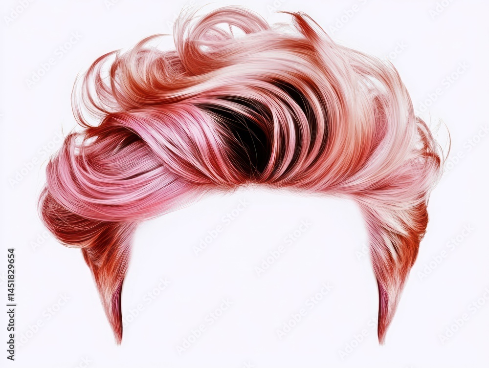 luxury pink hair wig on a white background, fresh and modern male haircut
