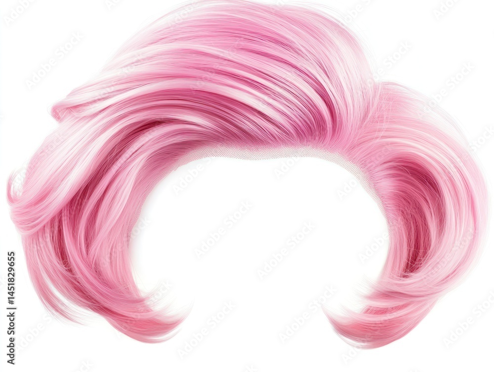 luxury pink hair wig on a white background, fresh and modern female haircut