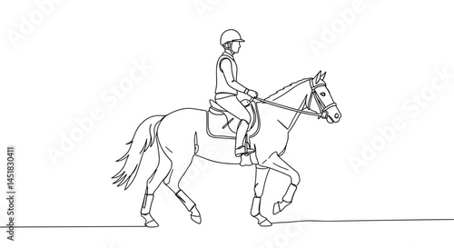 Equestrian rider in motion on horseback against a minimalist background  
