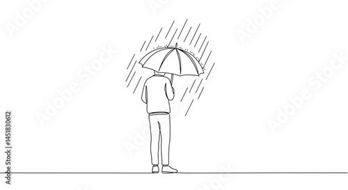 Person standing under an umbrella, feeling contemplative in rain  