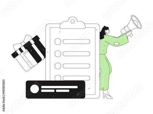 Invite friends to conduct questionnaire flat vector concept operation hand drawn illustration
