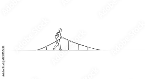 Person adjusting a bridge silhouette on a minimalist background  